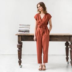 Womens Jumpsuits, Wrap Jumpsuit, Linen Romper, Dress For Summer, Linen Jumpsuit, Long Torso, Jumpsuit Fashion, Linen Clothes