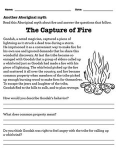 the capture of fire worksheet with question and answer sheet for children's literature