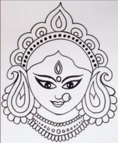 a drawing of the face of a woman with ornate designs on her face and shoulders