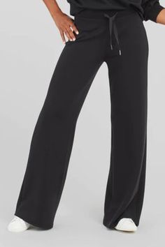 wide leg pull on pants in very black from spanx. pants are made with spacer fabric that’s lightweight, luxuriously soft, and ultra drapey. designed with refined comfort to feel silky against your skin, these ultimate throw-on-and-go pants will take you anywhere and everywhere. pants have a roomy wide leg fit and feature a flat front with a flexible, drawcord waistband that stays put. size down if you are between sizes. 00-2 extra small, 4-6 small, 8-10 medium, 12-14 large, 14-16 extra large 47% Cheap Wide-leg Pants For Pajama Party, Cheap Wide Leg Leggings, Cheap Black Cotton Wide Leg Pants, Affordable Black School Pants, Hair Accessories Pins, Wide Leg Pant, Pull On Pants, Clothes Gift, Tumble Dryer