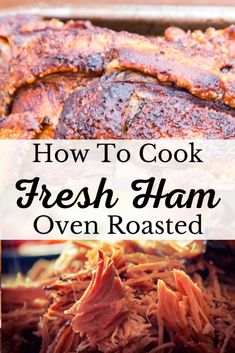 how to cook fresh ham oven roasted in the slow cooker with text overlay