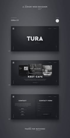 the website design for tura is shown in black and white