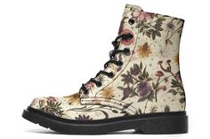 Enchanted Blossoms Boots - Vegan Leather Doc-Style Boots with Durable Stitched on Soles Ravenclaw Combat Boots, Floral Boots Nordstrom, Witchy Laceup Boots, Mia Nature Boots, Luxury Lace-up Adventure Boots, Boots Botanics Skin Care, Elderwood Boots, 2022 Combat Boots, Flowers Guide