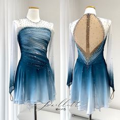 two dresses on mannequins, one with blue and white ombreache