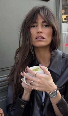 Brunette Bangs Long Hair, Hair Muse, Haircuts For Wavy Hair, Haircut Inspiration, Effortless Hairstyles, Long Layered Hair