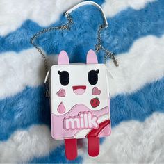 Brand New Tokidoki “Tough Milk” Strawberry Cow Milk Purse With Detachable Crossbody Silver Chain Faux Leather Exterior, Faux Fur Tail Excellent Condition, Rare Originally Purchased From Dollskill White Kawaii Satchel Bag, Casual Pink Bag With Cartoon Print, White Kawaii Shoulder Bag With Adjustable Strap, Cute White Shoulder Bag With Cute Design, Trendy White Bag With Cartoon Print, White Kawaii Bags, Trendy White Bag With Cute Design, White Harajuku Bag With Cute Design, White Shoulder Bag With Cute Design For Daily Use