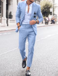 Sky Blue Men's Linen Suits Beach Wedding Solid Colored 2 Piece Fashion Casual Tailored Fit Single Breasted One-button 2024 2024 - Rs.7039 Men Linen Suits, Blue Prom Suit, Mens Linen Suit, Blue Linen Suit, Sky Blue Suit