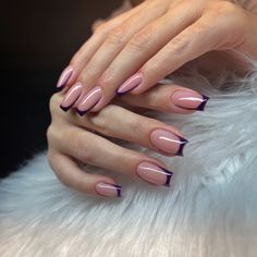 Nails To Go With Dark Purple Dress, Nails For Dark Purple Dress, Purple Nails Elegant, Mauve Prom Nails, Shirt Purple Nails, Prom Nails For Dark Purple Dress, Purple Dress Nails, Perpul Nails, French Nails Purple Tips