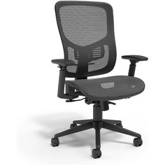 a black office chair with wheels on an isolated white background