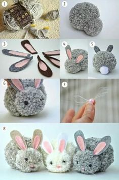 crocheted rabbits made out of yarn are shown with instructions for how to make them