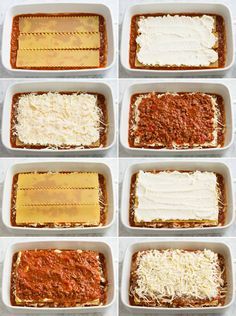 six images show how to make lasagna casserole