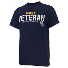 NAVY VETERAN DEFENDER T-SHIRT (NAVY) 3 Veteran Logo, Us Navy Shirts, Veteran Hats, Navy Flag, Dog Tags Military, Navy Anchor, Navy Outfit, Veteran T Shirts, Navy Veteran