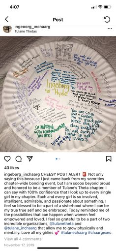 a paper plate with writing on it