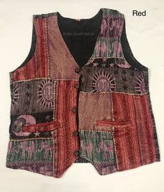 This funky patched cotton stonewashed vest is a must have statement piece! It's hand made in Nepal with buttons and 2 front pockets. Approx Measurement:-  Medium-       W- 102cm       L- 60cm long  Large- W- 106 cm   L-63cm Long  XL - W- 110cm L - 65cm long  XXL- W-114cm L- 68cm long Feedback: If for any reason you are not satisfied with your purchase please contact me before leaving negative or neutral feedback - I will do my best to rectify the situation. Thanks  Achi Australia Bohemian Patchwork Sleeveless Vest, Bohemian Sleeveless Vest With Patchwork, Bohemian Sleeveless Patchwork Vest, Bohemian Patchwork Vest For Festivals, Cotton Patchwork Vest For Festivals, Fitted Patchwork Vest For Festival, Vintage Patchwork Vest For Summer, Bohemian Multicolor Patchwork Vest, Hippie Sleeveless Cotton Vest