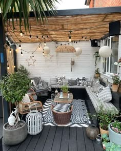 boho terrrace under seagrass gazebo with festoon lighting Boho Patio, نباتات منزلية, Small Patio Garden, Back Garden Design, Patio Garden Design, Garden Deco, Apartment Balcony, Patio Interior, Outdoor Gardens Design