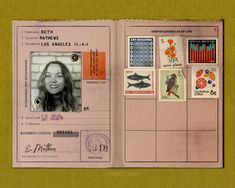 an open passport with stamps and pictures on it