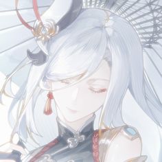 an anime character with white hair and blue eyes