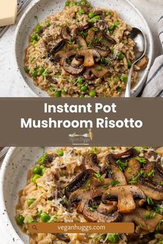 instant pot mushroom risotto with peas and mushrooms