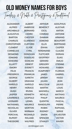 Looking for a classy, timeless name for your baby boy? Check out this list of 220 Old Money Names for Boys. Each name has a refined, elegant feel that brings vintage charm to modern times. We’ve covered many styles—like classic, funny, nature-inspired, and rare—so you can find the perfect fit for your little one. Explore names like Henry, Charles, Lysander, and Balthazar to discover a sophisticated option your child can carry with pride. #OldMoneyNames #BabyBoy #TimelessNames #ClassicBoyNames #RareBoyNames #NameInspo #BoyNameIdeas Vintage Male Names, French Names Boys, Old Money Names Boy, Old Money Boy Names, Old Money Names, Name Ideas Boy, Fantasy Male Names, Vintage Baby Boy Names, Names For Books