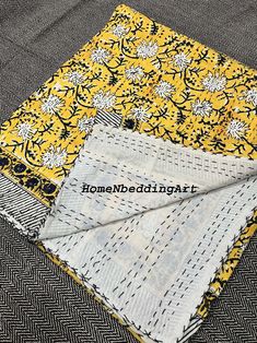 two yellow and white quilts with the words home beddingfax on them