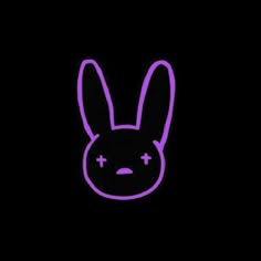 a dark background with a neon purple bunny face