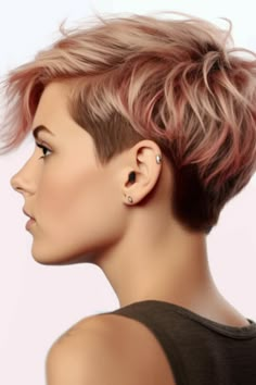 Short Pixie Haircuts Back View, Short Undercut Hairstyles For Women Fine Hair, Undercut Pixie Haircut For Fine Hair, Undercut Faux Hawk Woman, Short Hair Long On Top For Women, Shag Haircut With Undercut, Feminine Undercut Short Hair, Back Of A Pixie Haircut, Shaggy Pixie Cuts For Fine Hair