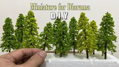 miniature trees are shown in front of a white background with the words miniature for diorama d i y