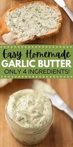 homemade garlic butter in a jar on a cutting board