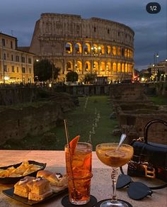 an image of food and drink at the roman colossion in rome, italy