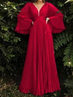 Lasaky - Chic Solid Color Evening Gown Cocktail Dress Dress Banquet, Banquet Dress, Banquet Dresses, Trumpet Sleeve, Fairy Dress, V Neck Dress, Flared Sleeves, Evening Gowns, Evening Dresses