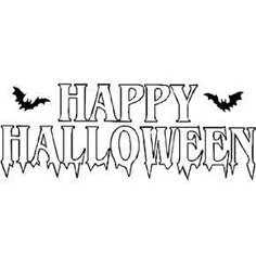 happy halloween with bats and the word'happy halloween'in black on a white background