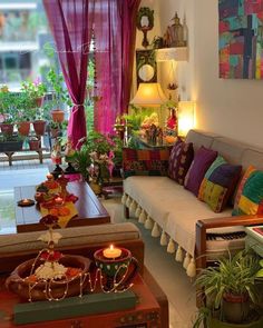 Home Decor Ideas Diwali Balcony Decoration Ideas, Indian Style Home, Indian Style Living Room, Indian Living Room Decor, Living Room Ideas Indian, Indian Room, Indian Living Room, Colorful Room Decor