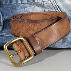 3.8cm Belt Male Leather Copper Buckle Handmade First Pure Cowhide Retr – ZiiShop Mcm Belt, Leather Working Tools, Leather Jewels, Leather Photo, Handmade Leather Belt, Cowboy Belt, Luxury Belts, Hip Style, Casual Belt