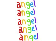 the word angel is made up of multicolored letters on a white background,