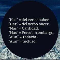 a black circle with words written in spanish and english on top of a cityscape