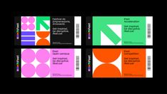 four book covers with different colors and shapes