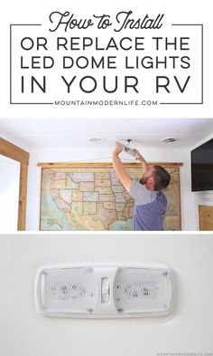 Updating LED Light Fixtures in RV | MountainModernLife.com Rv Decorating Ideas Rv Interior, Camper Lights, Rv Decorating Ideas, Motorhome Remodel, Camper Maintenance, Rv Solar Power, Rv Remodeling, Rv Decorating, Rv Lighting