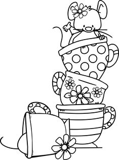 a cartoon mouse is sitting on top of a pot with flowers and candy canes