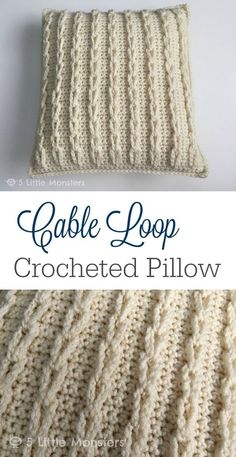 a crocheted pillow is shown with the words cable loop on it