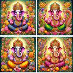 four paintings of the god ganesha