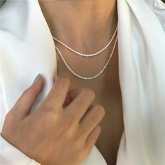 Sterling Silver Sparkling Clavicle Chain Choker Necklace Delicate Layered Necklace, Girls Choker, Daisy Ring, Stacked Necklaces, Sparkle Necklace, Choker Necklace Set, Silver Choker, Chain Choker Necklace, Chain Choker