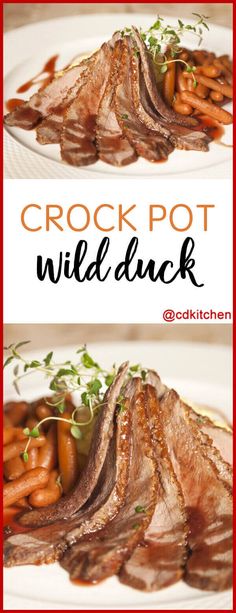 the crock pot wild duck is served with carrots and parsley on top