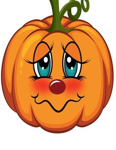 a cartoon pumpkin with an angry look on it's face and big blue eyes