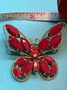 Vintage Very Rare Juliana Goldtone Red Milk Glass Marquee Butterfly Pin Brooch | eBay Vintage Red Brooches For Party, Vintage Red Pins For Party, Elegant Red Brooches Collectible, Red Costume Jewelry Brooch, Red Formal Costume Jewelry Brooches, Red Brooch For Jewelry Making, Red Brooch Jewelry For Formal Occasions, Red Rhinestone Brooches For Wedding, Red Rhinestone Wedding Brooches