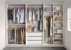 a white closet filled with lots of clothes