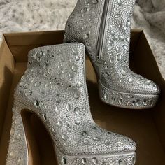 Bling Bling, Jessica Simpson Rhinestone Platform Booties Size 7 Never Worn Crystal Embellished Heels With Round Toe, Embellished Crystal Heels With Round Toe, Closed Toe Crystal Heels With Rhinestones, Party Boots With Rhinestones And Round Toe, Glamorous Round Toe Bedazzled Heels, Glamorous Bedazzled Heels With Round Toe, Glamorous Rhinestone Heels With Round Toe, Glamorous Bedazzled Round Toe Heels, Evening Boots With Rhinestones And Round Toe