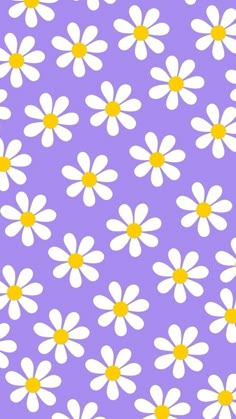 a purple background with white daisies and yellow centers