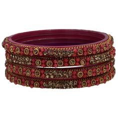 Sukriti Handcrafted Glossy Zircon Crystal Pink Glass Bangles for Women – Set of 4