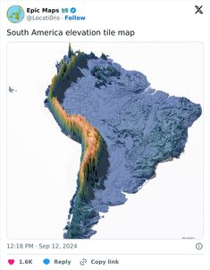 an image of a map that looks like it has been made to look like the south america elevation