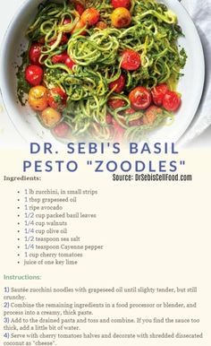 the recipe for pesto zoodles is shown